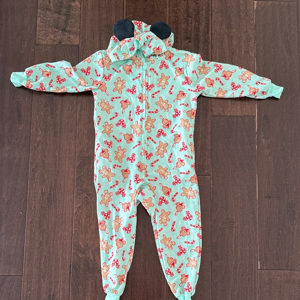 Disney Gender Neutral Christmas Gingerbread Mickey Mouse Hooded Union Suit Pjs!